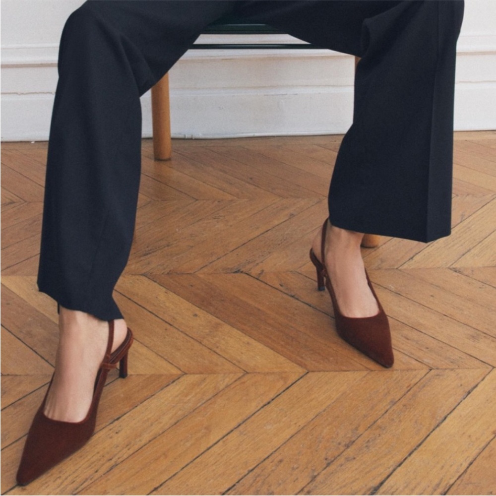 Zara Kitten Heel Sling Backs in Velvet